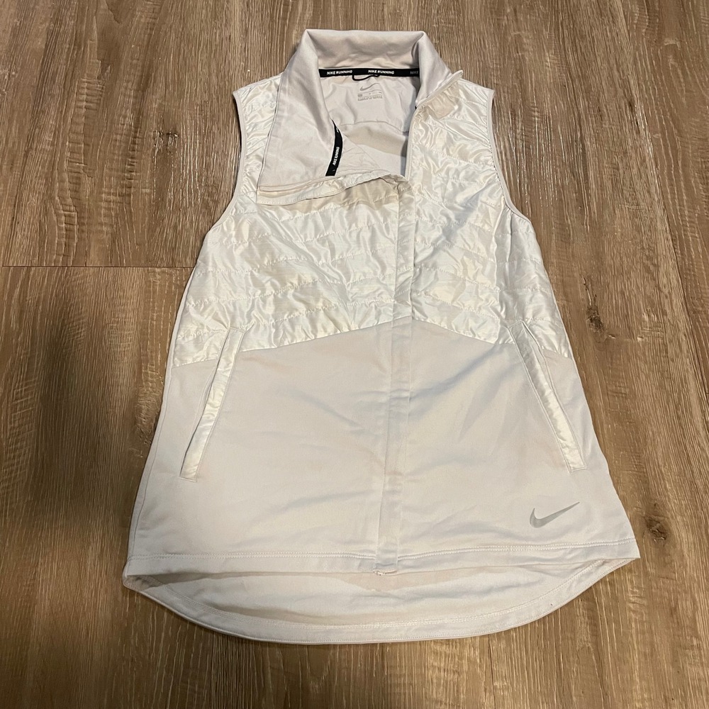 Nike Womens Running Vest Small White Polyester Quilted Puffer Aerolayer Style